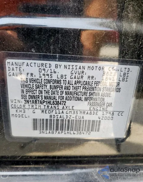 2017 Nissan Sentra S z USA, uszkodzony, nr VIN 3N1AB7AP1HL638472